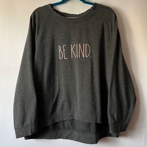 Rae Dunn BE KIND Hi-lo Hemline Sweatshirt 3X Gray Raglan Long Sleeves Womens